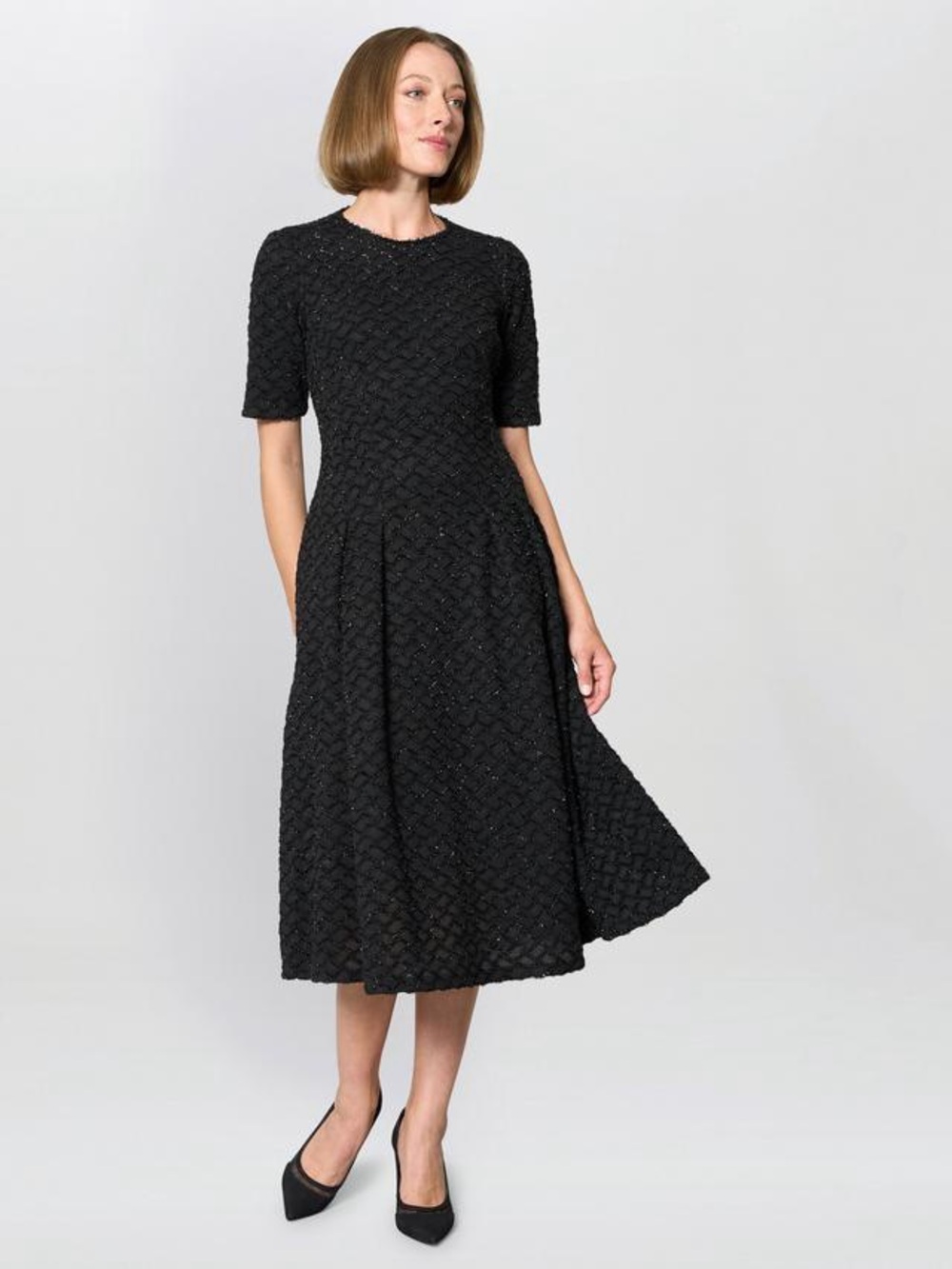 NWT Maggy London Black Metallic Fit & Flare Midi Dress Size 14W
